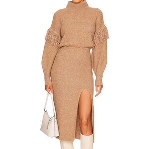 SAYLOR Camel Knit Maxi Dress with Fringe